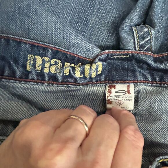 Silver Martin Fit Blue Wash Distressed Faded Relaxed Straight Leg Jeans 44X34 - Picture 5 of 15